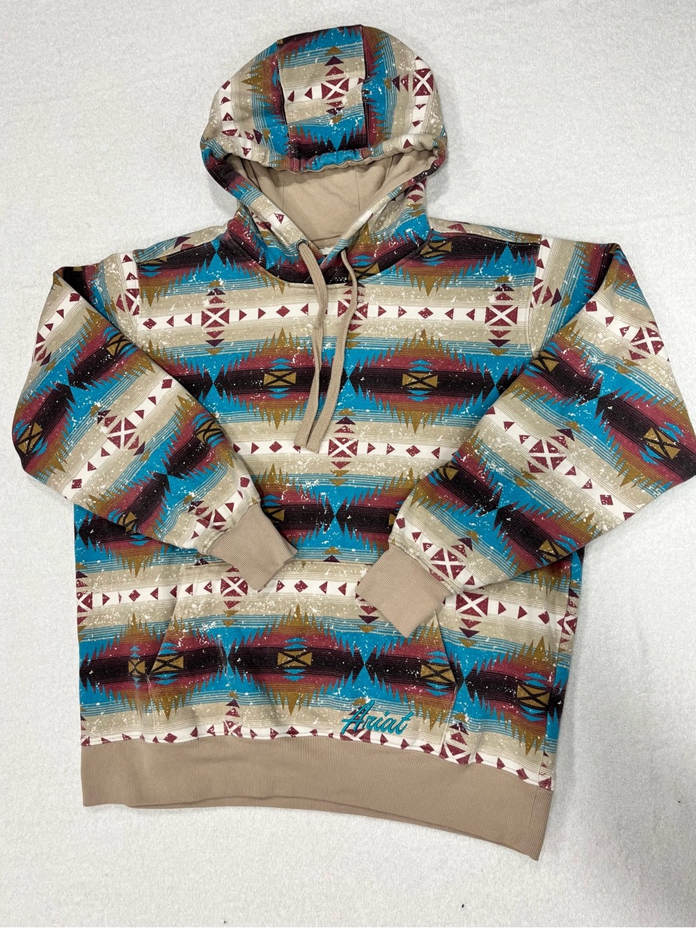 Ariat Lunas Pullover Hoodie in Tan, Turquoise & Maroon